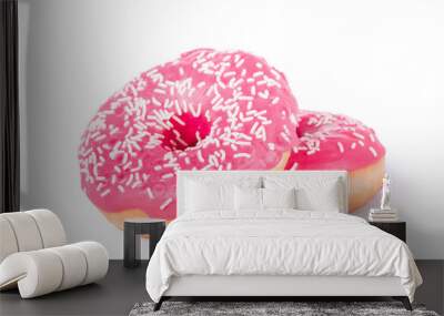 two pink donut on a white background Wall mural