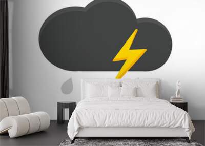 Rainy icons, sky filled with cartoon clouds and lightning. Wall mural