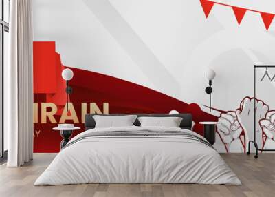 Happy Bahrain National Day. Modern abstract shapes with typography and fist to celebrate national holidays in Bahrain flag colors. Suitable for posters, banners, greeting cards, and much more Wall mural