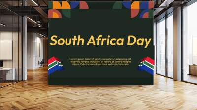 South Africa National Independence Day wide banner. Modern geometric abstract background in colorful style for South Africa day. South African Independence greeting card cover with country flag. Wall mural