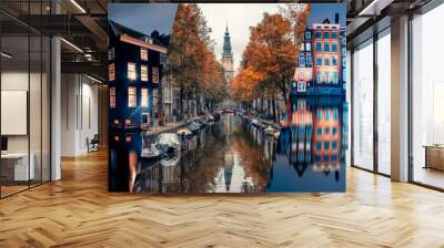 Amsterdam city, famous places collage Wall mural