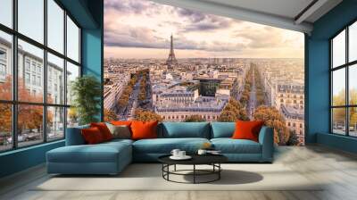 Paris city with Eiffel Tower viewed from the Arc De Triomphe Wall mural