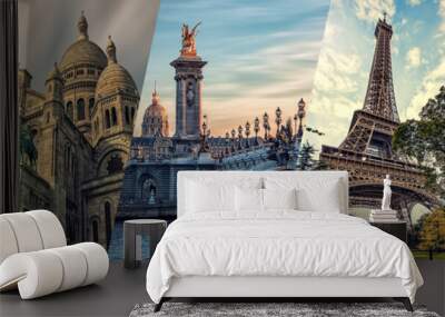 Paris famous landmarks collage Wall mural