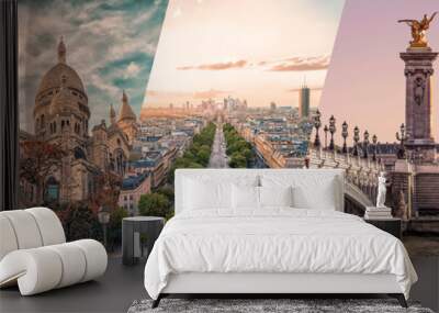 Paris famous landmarks collage Wall mural