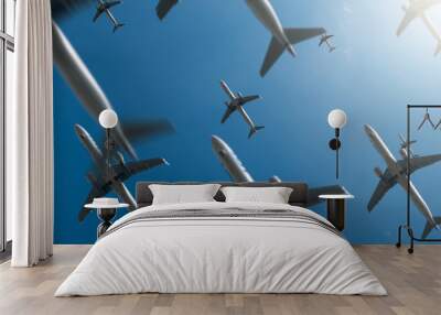 Planes at the background of blue sky  Wall mural