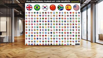 All national flags of the world . Circle convex button design . Elements vector Wall mural