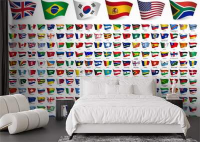 All national flags of the world . Waving flag design . White isolated background . Element vector . Wall mural