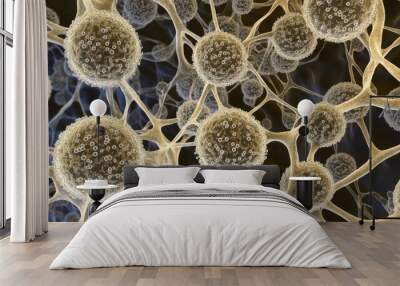 Microscopic view of bacteria colonies forming intricate patterns, microbial life, natural complexity Wall mural