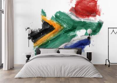 South africa flag watercolor painting and color splatter on white isolated background . Vector . Wall mural