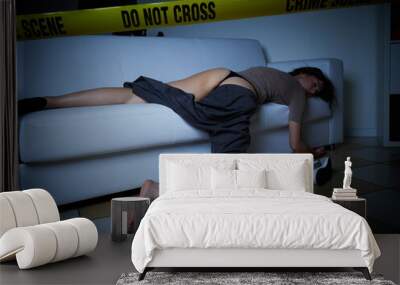 Crime Scene - Woman dead lying on the couch Wall mural