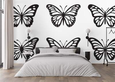 Silhouettes of butterflies, Insect butterfly black silhouettes, Set of tattoo and sticker type vector butterflies Wall mural