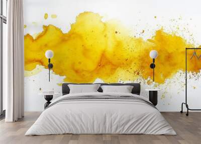 Abstract yellow color painting illustration - watercolor splashes or stain, isolated on white background PNG, Generative AI  Wall mural