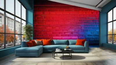 background brick texture colourful 80s style empty red block neon bar black banner glow abstract light lamp wall. Wall mural