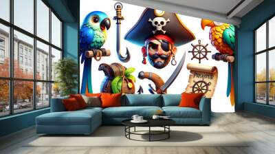 Pirate cartoon 3D set Wall mural