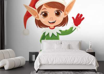 Cartoon christmas girl elf waving vector Wall mural