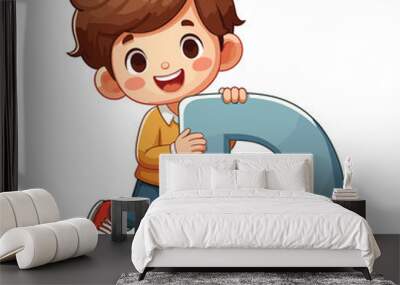 cartoon cute happy Little boy holding alphabet letter D vector illustration Wall mural