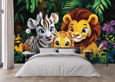 cartoon illustration of a cute baby lion Wall mural