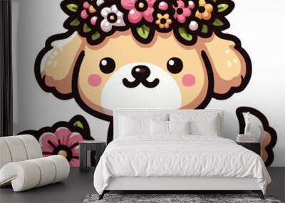 cute dog with flower crown cartoon vector icon illustration Wall mural