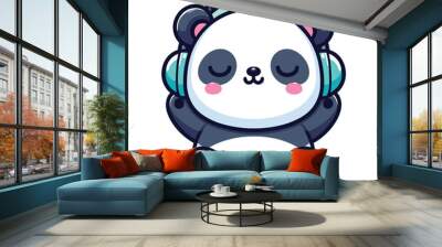 Cute panda listening to music with headphone vector cartoon illustration Wall mural