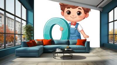 happy Little boy holding alphabet letter Q kids english learning concept Wall mural