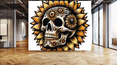 The skull head is in the shape of a sunflower Wall mural