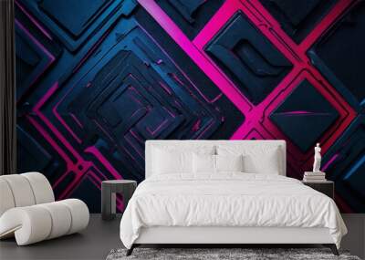 Futuristische Cyberpunk-Textur mit Neonpink und Dunkelblau Wall mural