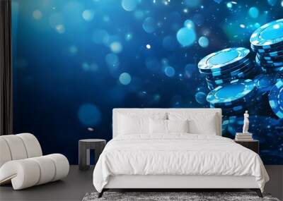 Abstract blue glow with casino elements on a vibrant blue background Wall mural