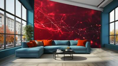 Abstract red polygonal tech network backgroundinterconnected dots and lines digital connectivity and technological advancements Wall mural