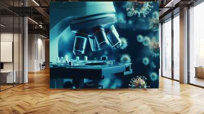 dangerous viruses and bacteria under a microscope concept of medicine and laboratory research Wall mural