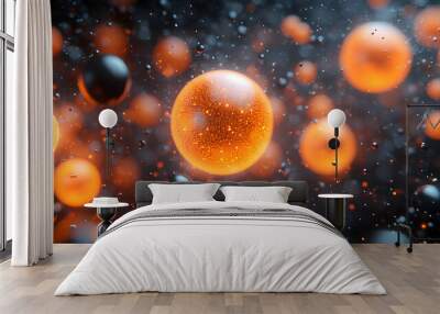 Floating orange bubbles digital abstract futuristic technology dynamic and surreal visual Wall mural