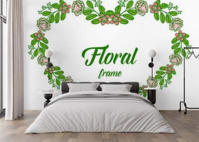 Vector illustration backdrop with colorful floral frame and green foliage Wall mural