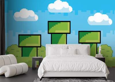 Arcade game world and pixel scene design  vector illustration Wall mural