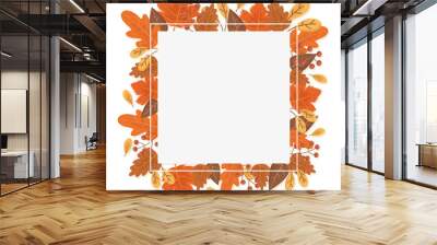 autumn foliage leaves decoration frame white background Wall mural