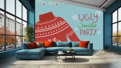 christmas ugly sweater party garland lights snowflakes Wall mural