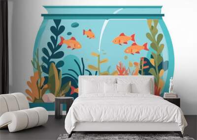 Cute goldfish swim in ornate fishbowl underwater Wall mural