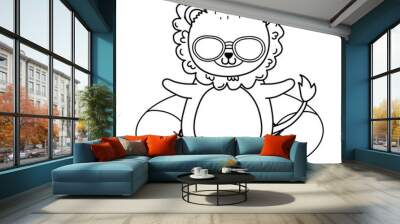 cute lion enjoying summer time cartoon Wall mural