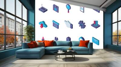 data internet technology isometric icons set Wall mural