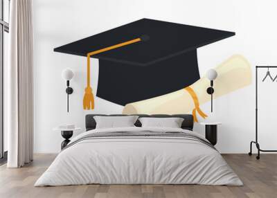 graduation cap and diploma Wall mural