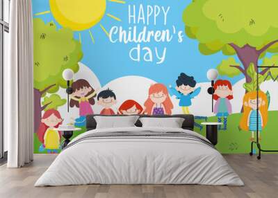 happy children day, group little kids celebration park Wall mural