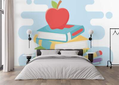 happy teachers day, school apple on satck books with pencil pen Wall mural