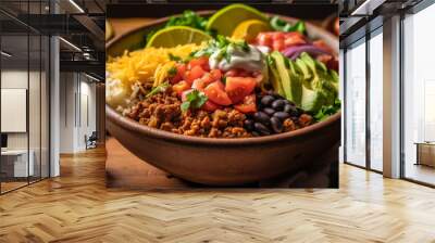 Healthy vegetarian taco salad with fresh avocado and cilantro sauce generated by AI Wall mural