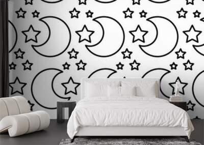 line moon sky and sparkly star background Wall mural