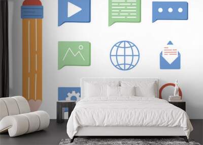 Pencil and digital marketing icon set vector design Wall mural