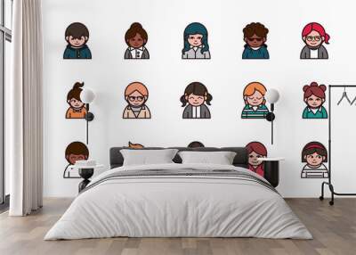 people cartoon characters avatar men and women set Wall mural