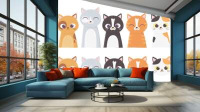 pet cats faces differents feline breed cartoon Wall mural