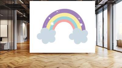 rainbow cloud stars decoration bright cartoon isolated icon design white background Wall mural