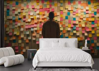 Successful brainstorming session with multi colored adhesive notes and creative ideas generated by AI Wall mural