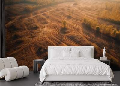 Tranquil sunset over idyllic wheat farm landscape generated by AI Wall mural