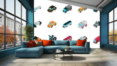 transport car truck vehicles isometric icons set Wall mural