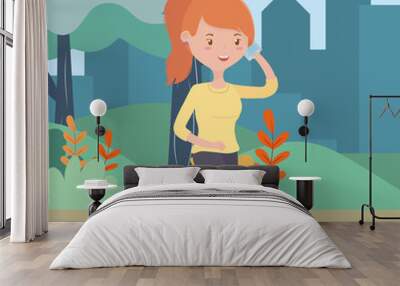 woman cartoon with smartphone design Wall mural